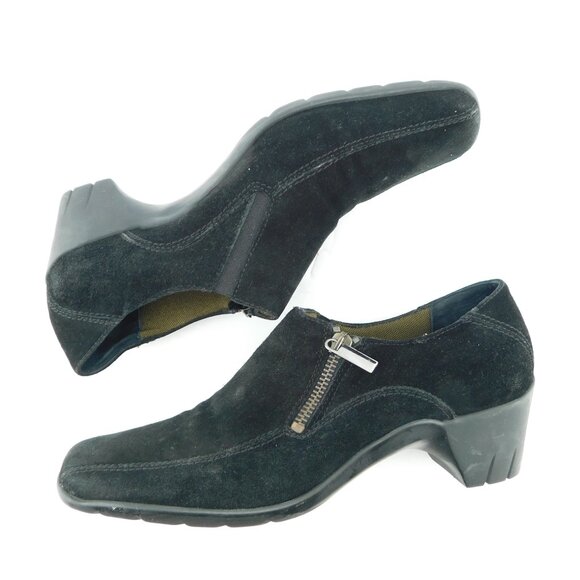 AQUATALIA Black Weatherproof Suede Leather Block Heel Zipper Ankle Booties 9 - Picture 4 of 9